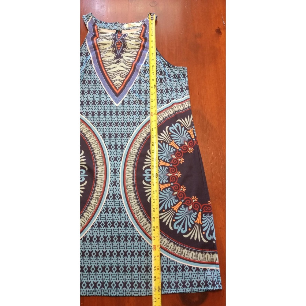 Artsy Mod ARYEH Geometric Medallion Halter Shift Mini Dress L Boho Easy Wear - Picture 7 of 8